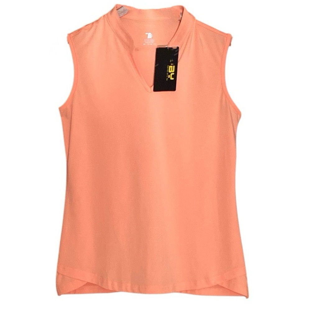 TBY Neon Orange Pink Sleeveless Polo Pickleball Golf Top Small